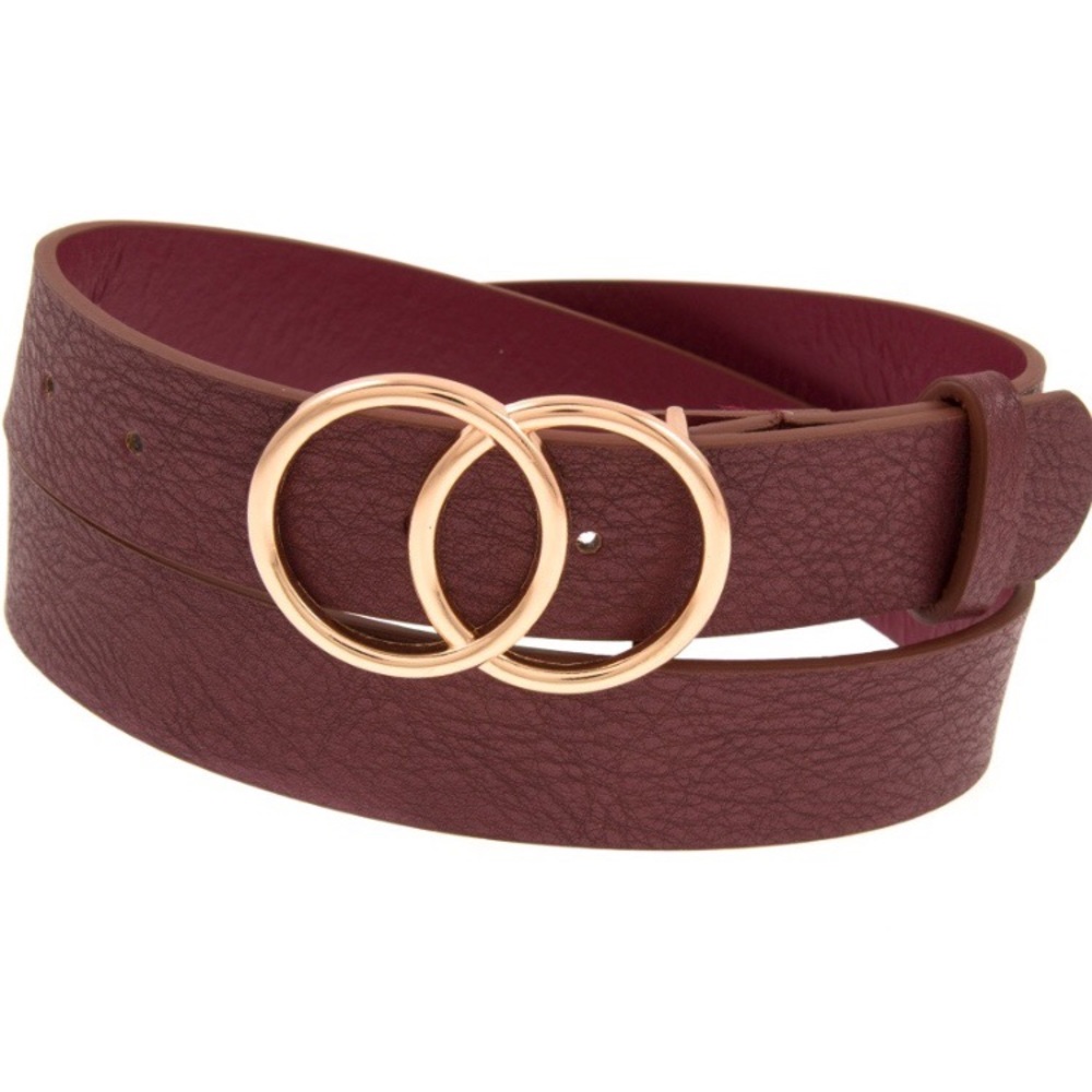 Double ring buckle wide faux leather belt